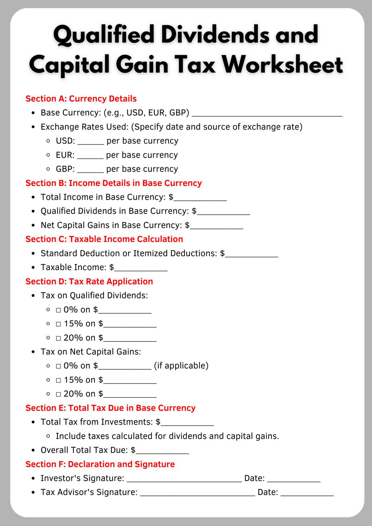 qualified dividends and capital gains worksheet instructions