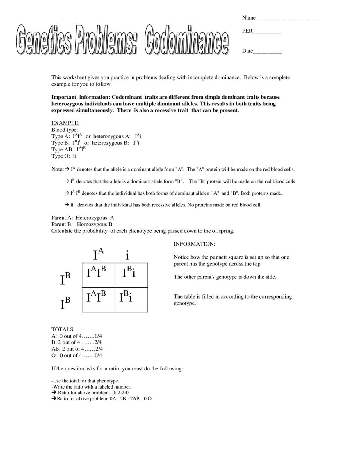 genetics of blood type worksheet