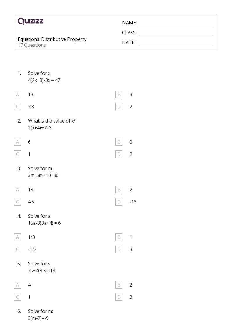 distributive property 7th grade worksheet