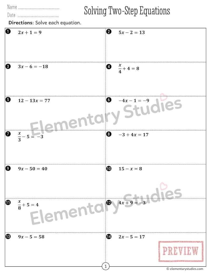 two step equations worksheet