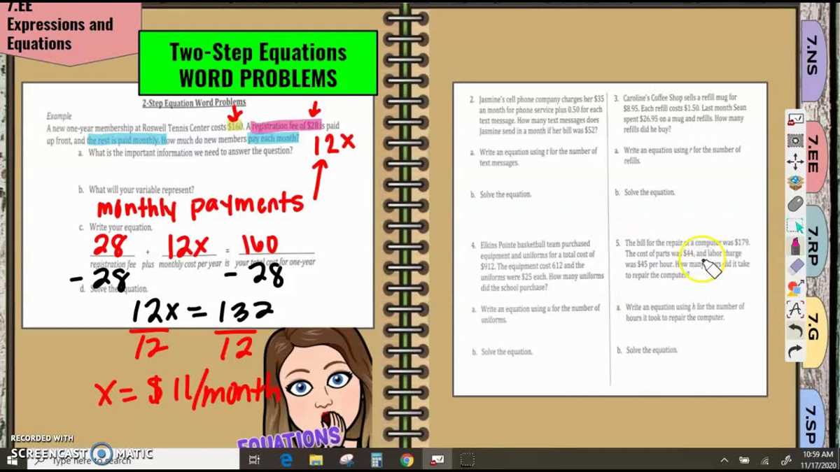 two step equations worksheet word problems