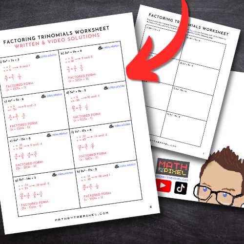 factoring trinomials with a leading coefficient of 1 worksheet