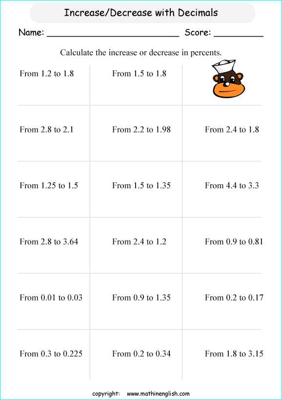 percent increase or decrease worksheet