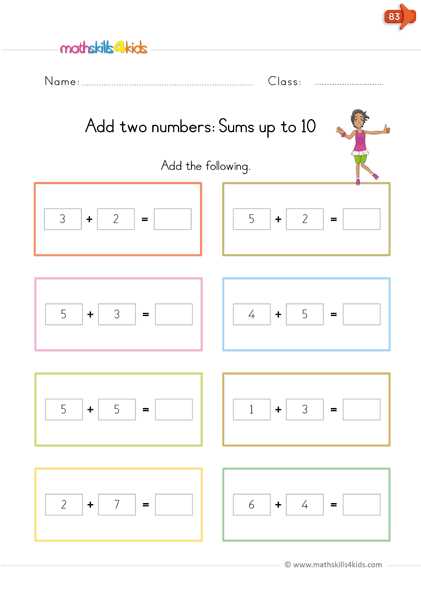 addition to 10 worksheets free
