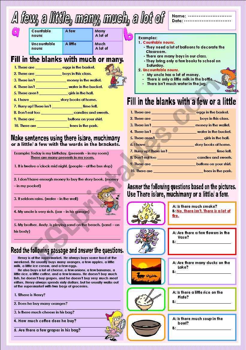 a few and a little worksheet