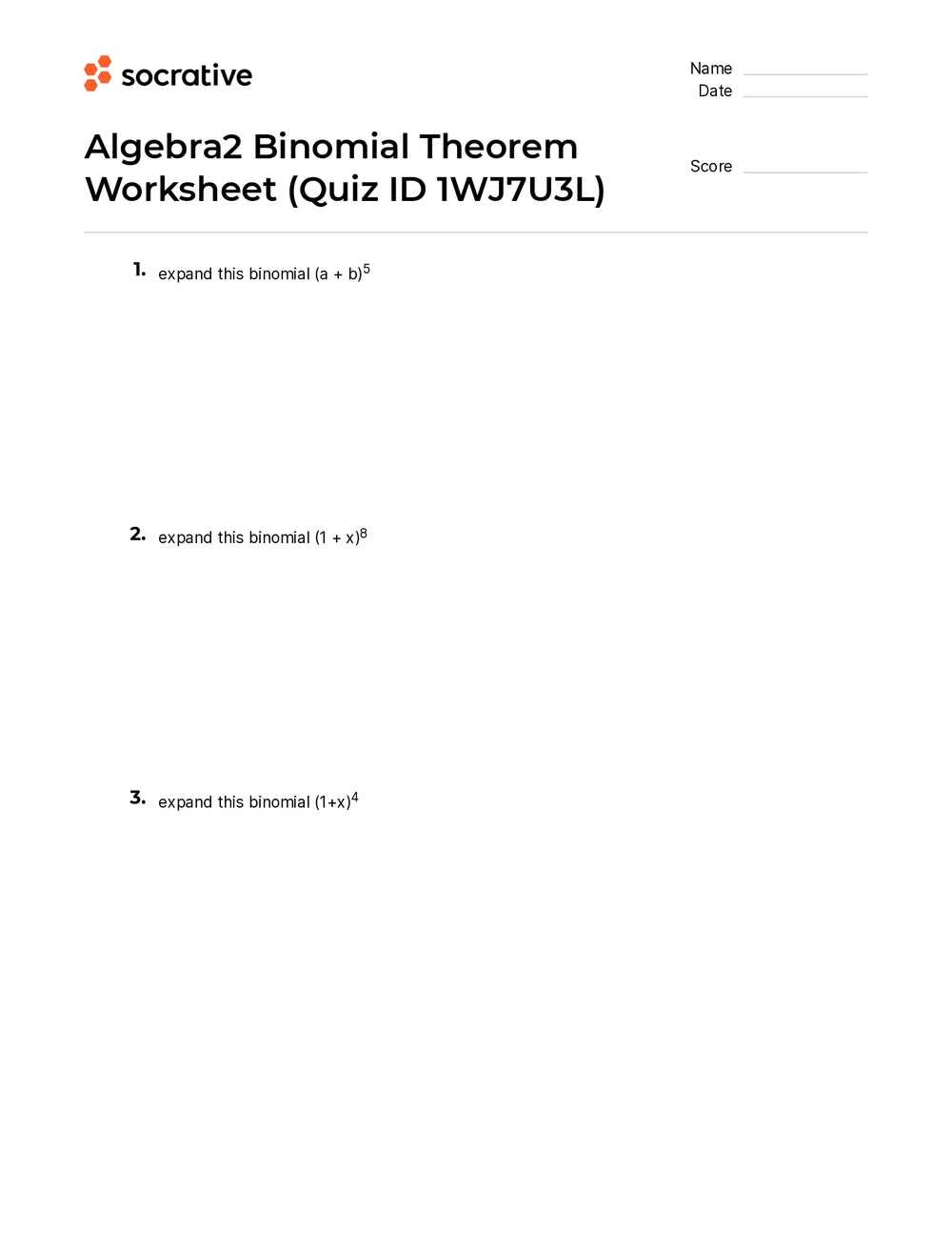 binomial theorem worksheets