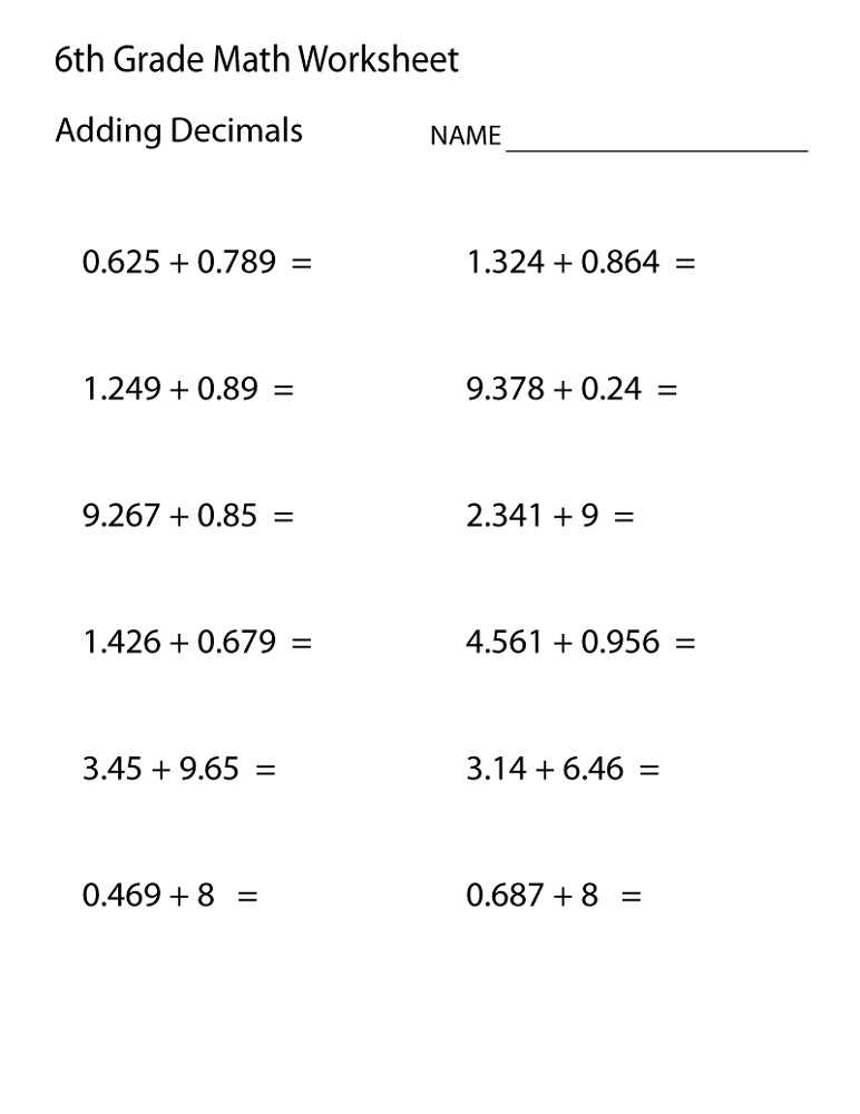 free printable math worksheets for 6th grade