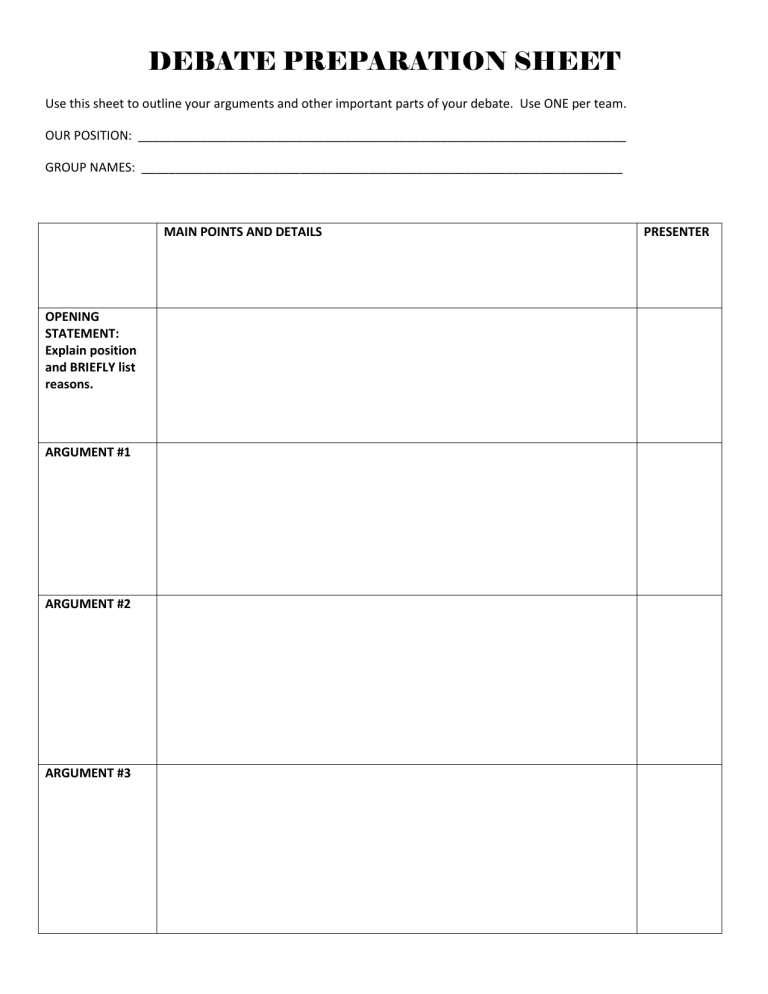 debate structure worksheet