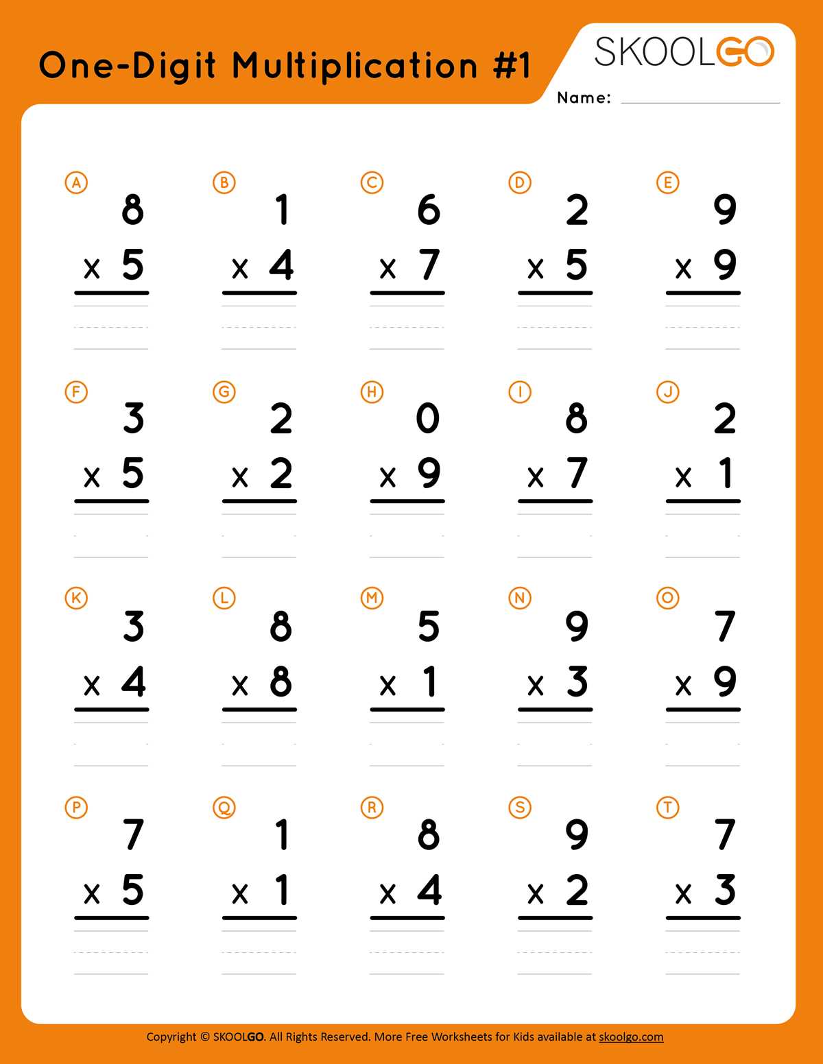 2 digit multiply by 1 digit worksheet