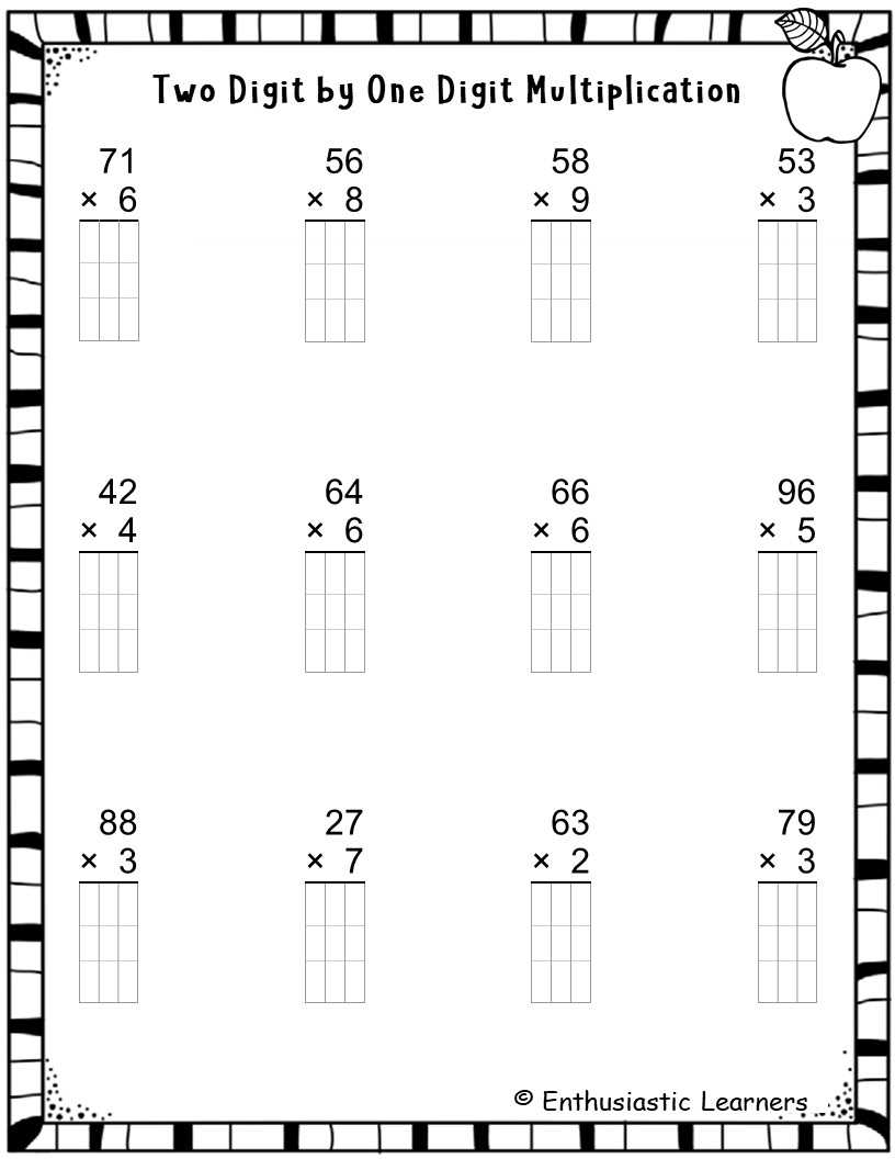 multiplication two digits by one digit worksheets
