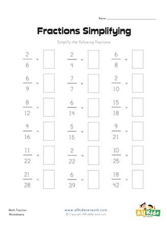 simplifying fractions worksheets