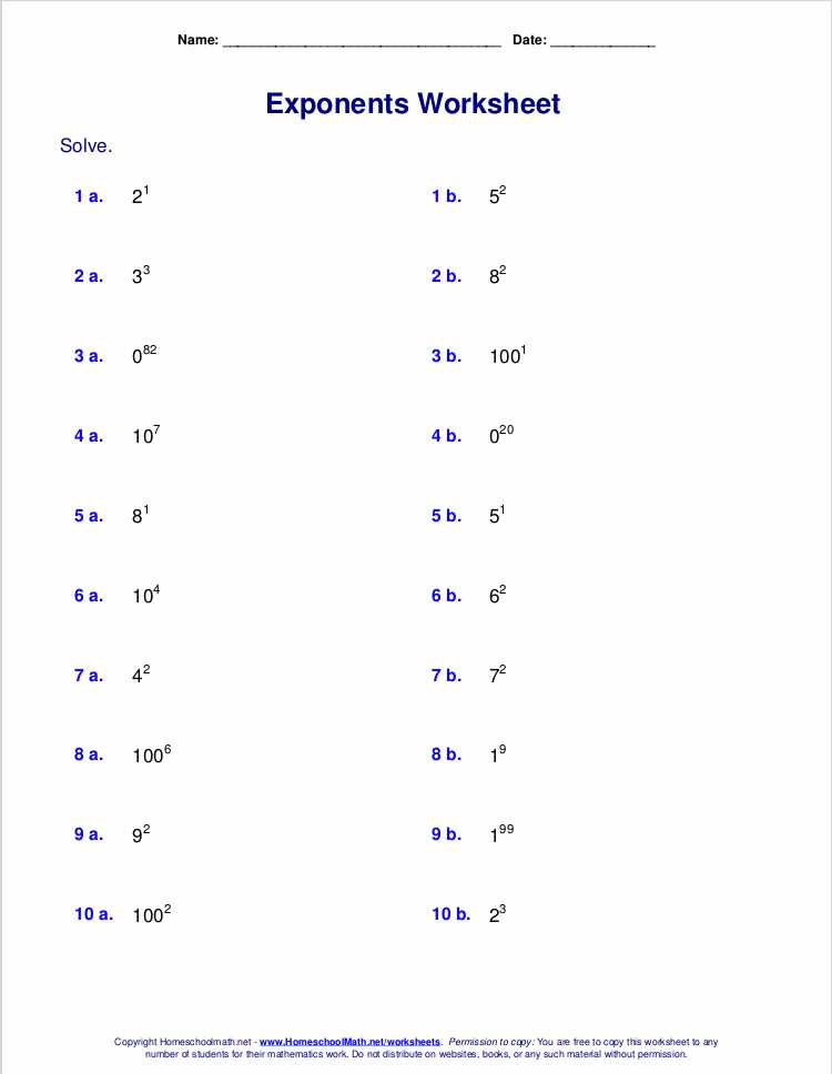 simplifying expressions exponents worksheet