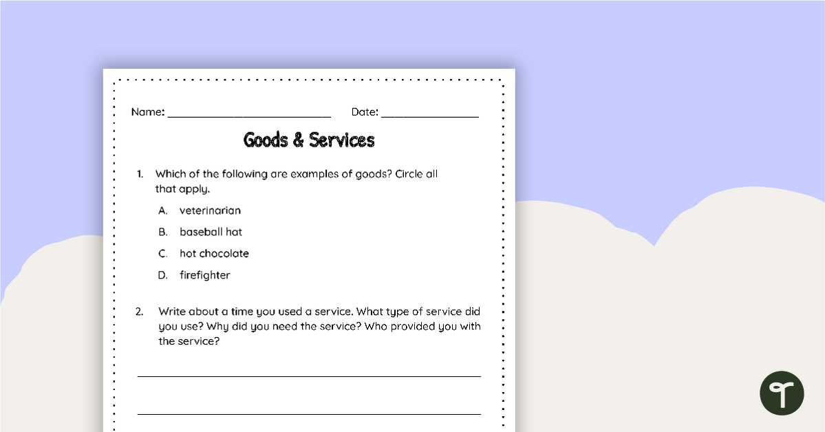 good and services worksheet