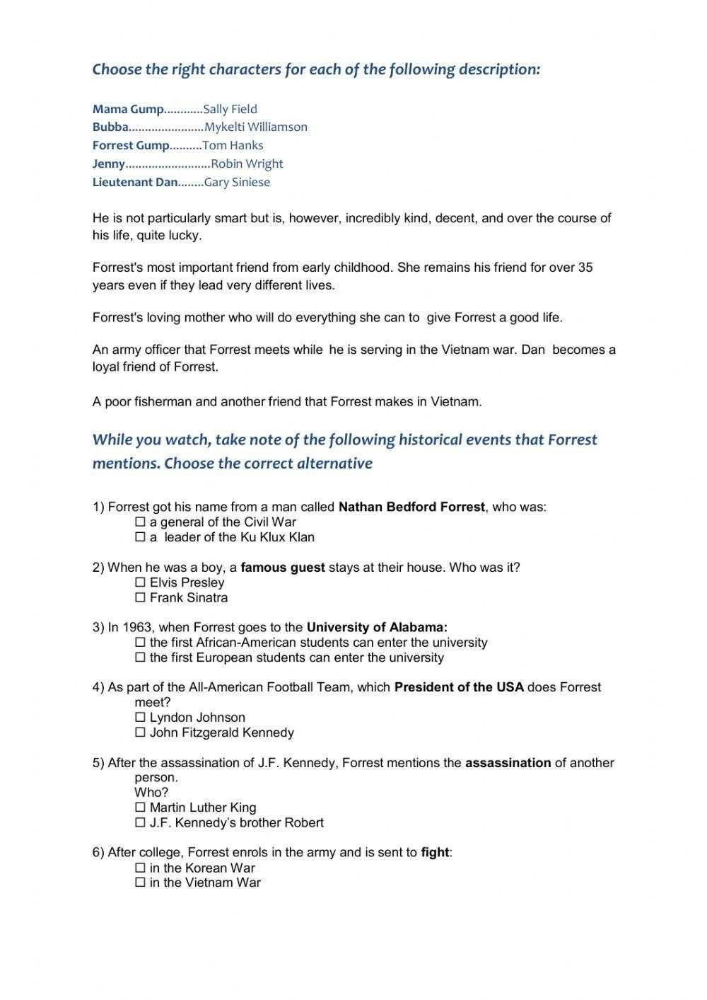 forrest gump video worksheet