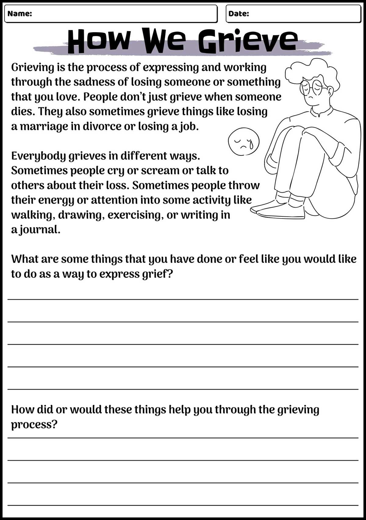free printable grief worksheets for adults