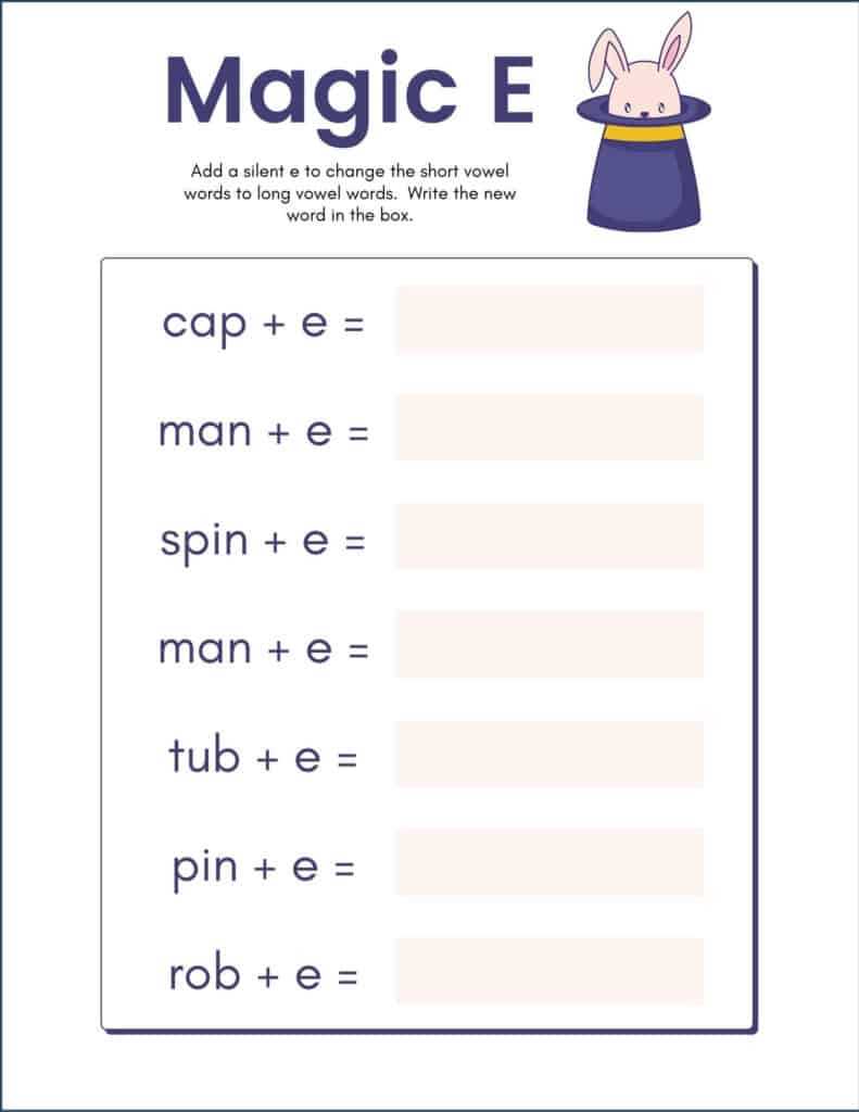 magic e words worksheet
