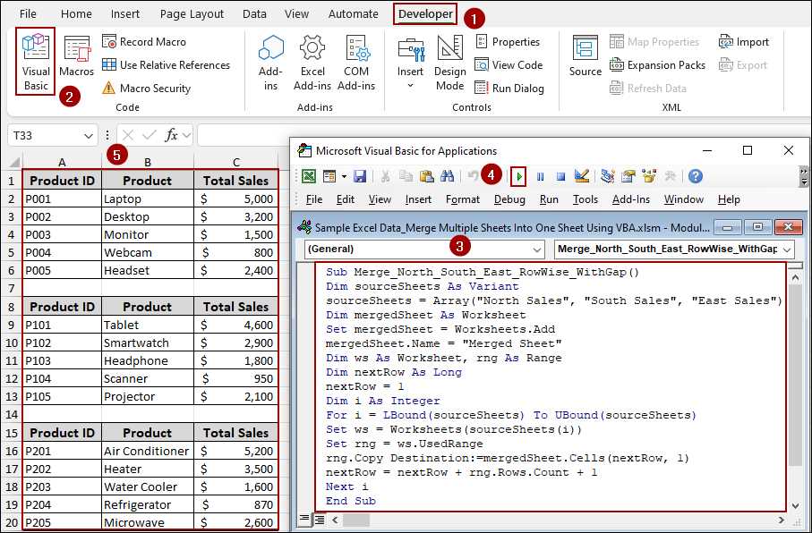 combine multiple excel sheets into one worksheet