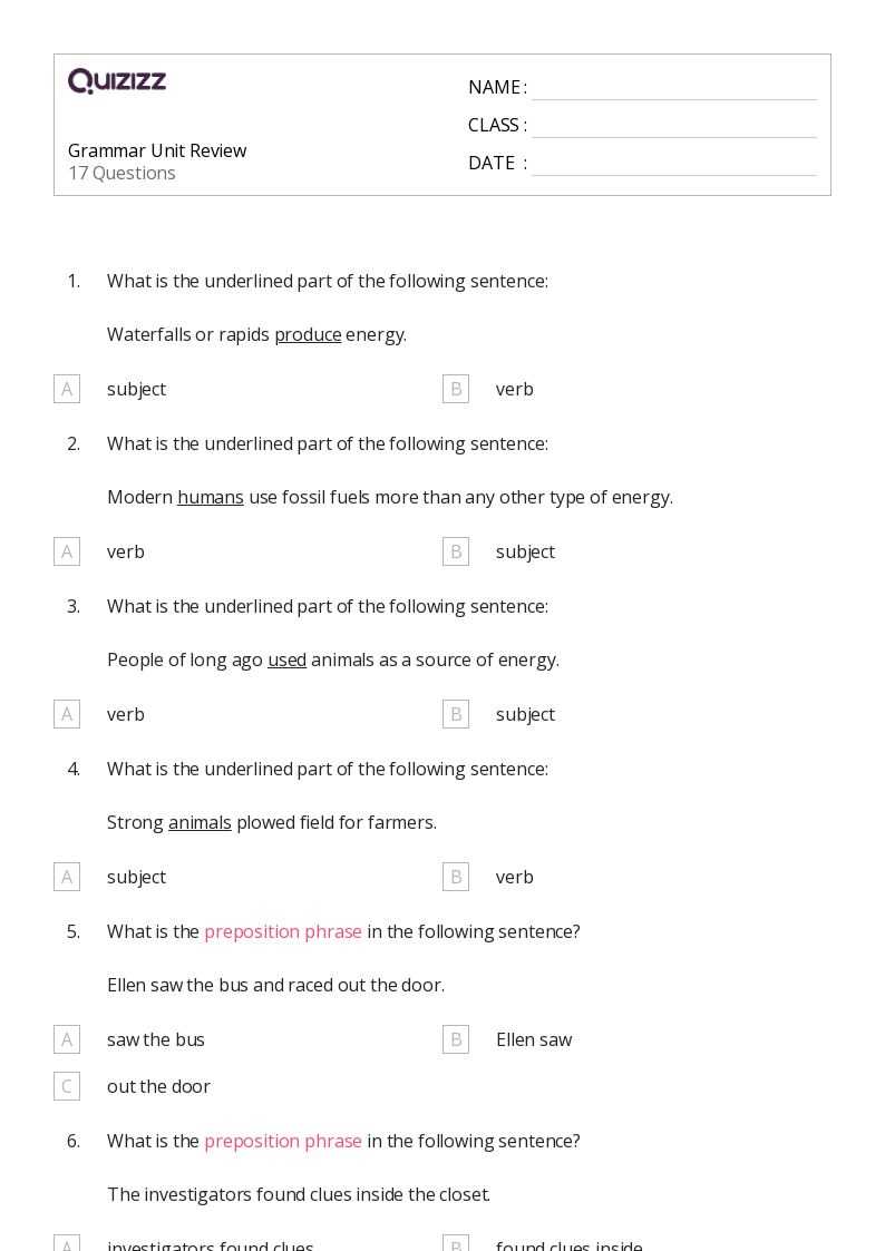 6th grade english worksheet