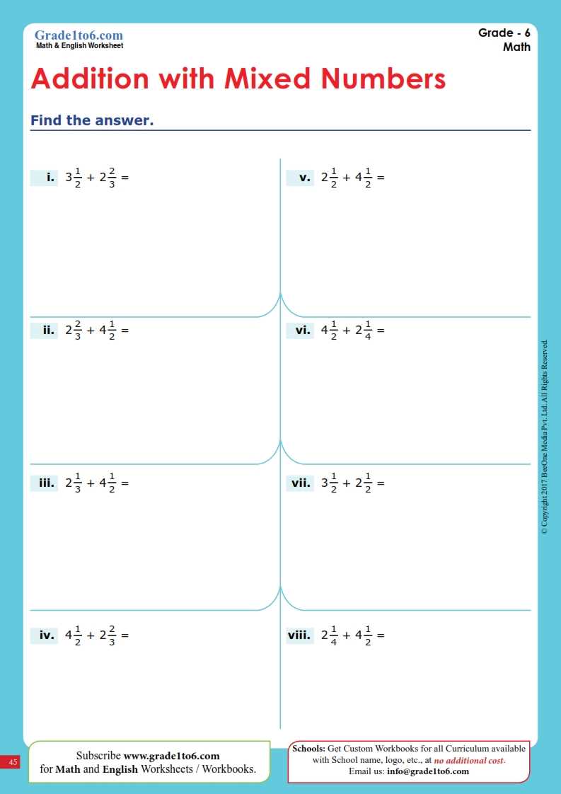 adding mixed numbers like denominators worksheet