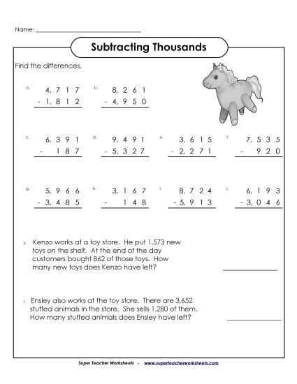 addition and subtraction 4 digit worksheets