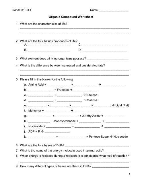 biochemistry the composition of living matter worksheet