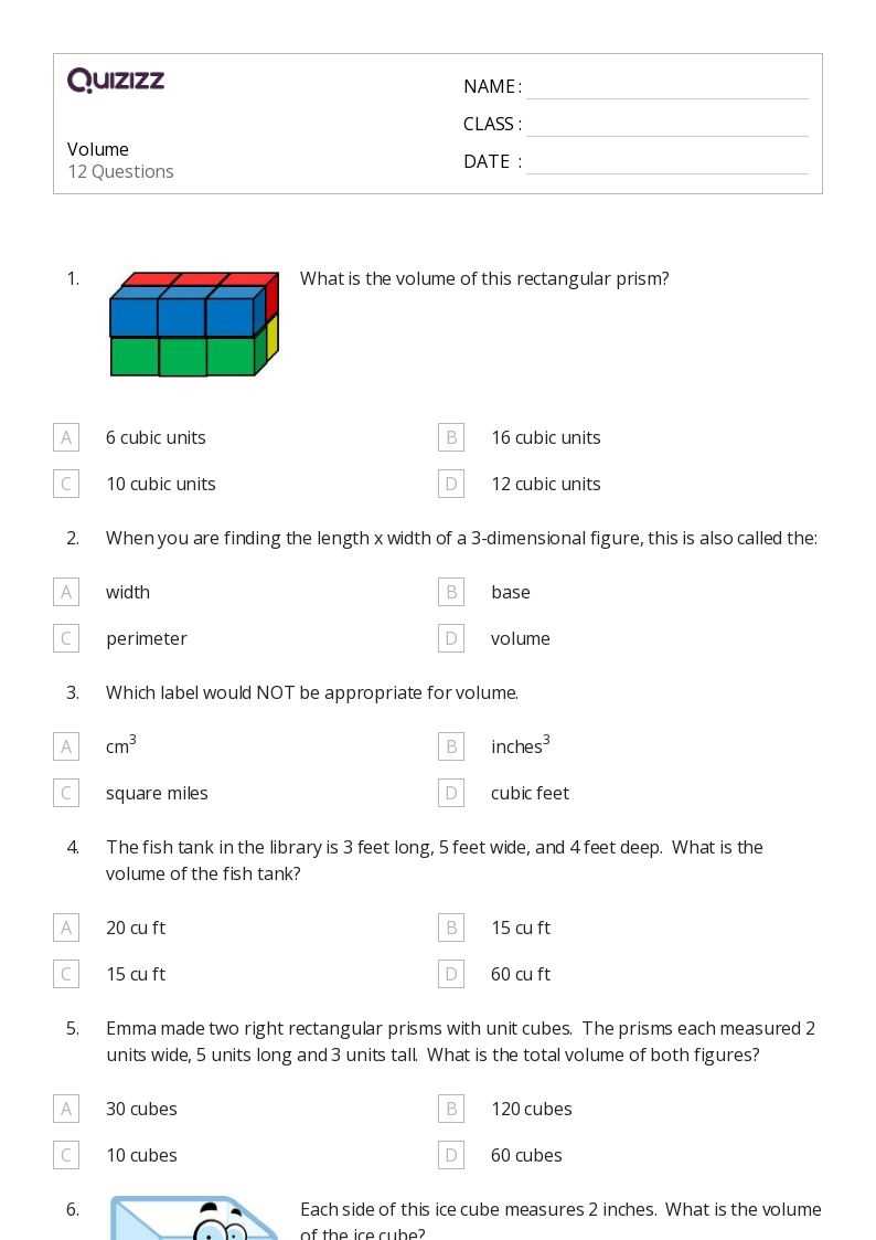 volume grade 5 worksheets