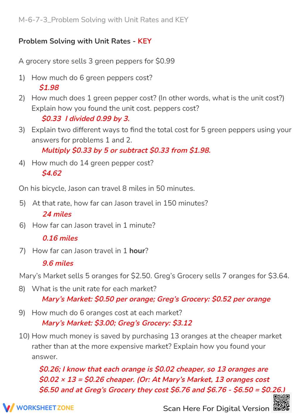 unit rate word problems worksheet