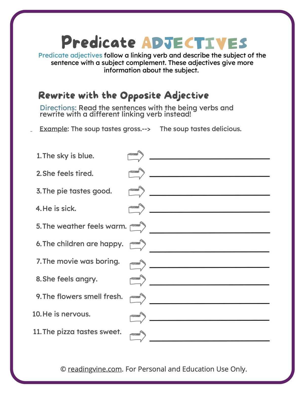 different types of adjectives worksheet