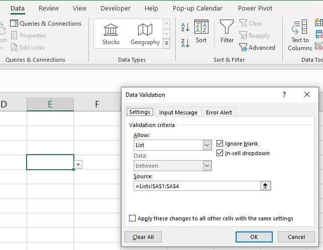 excel drop down list from another worksheet