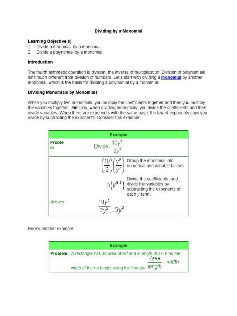 divide monomials worksheet