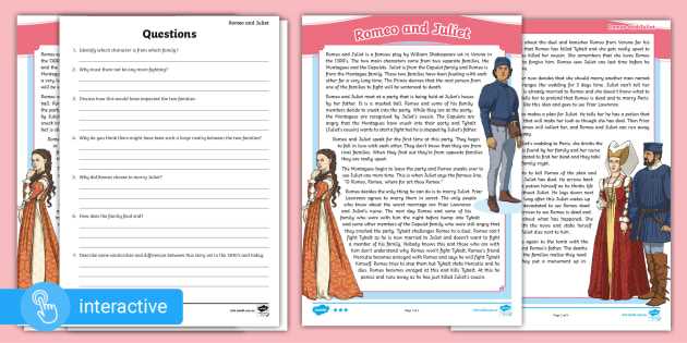worksheet romeo and juliet