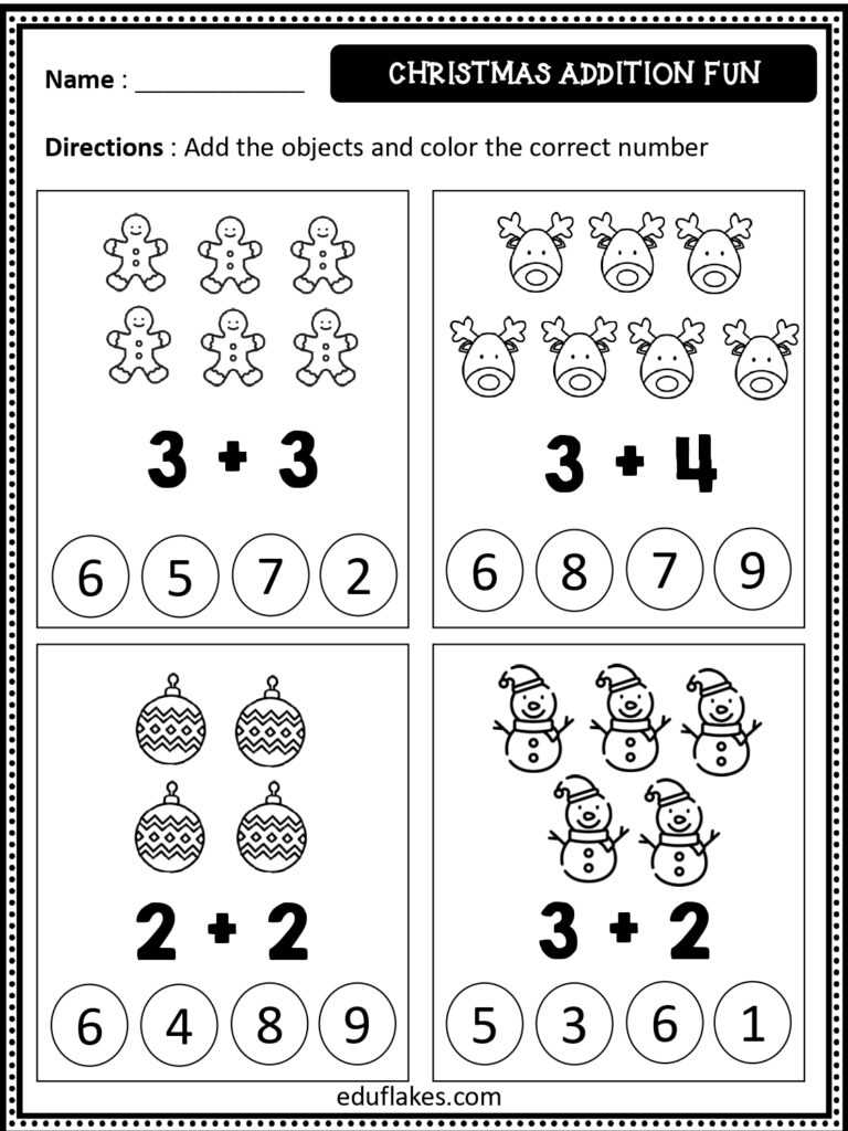 free kindergarten christmas math worksheets