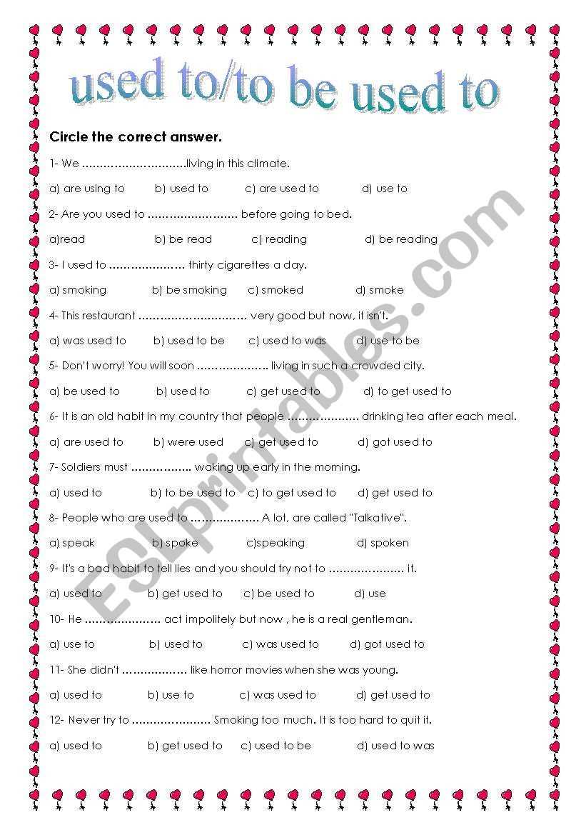 used to worksheet