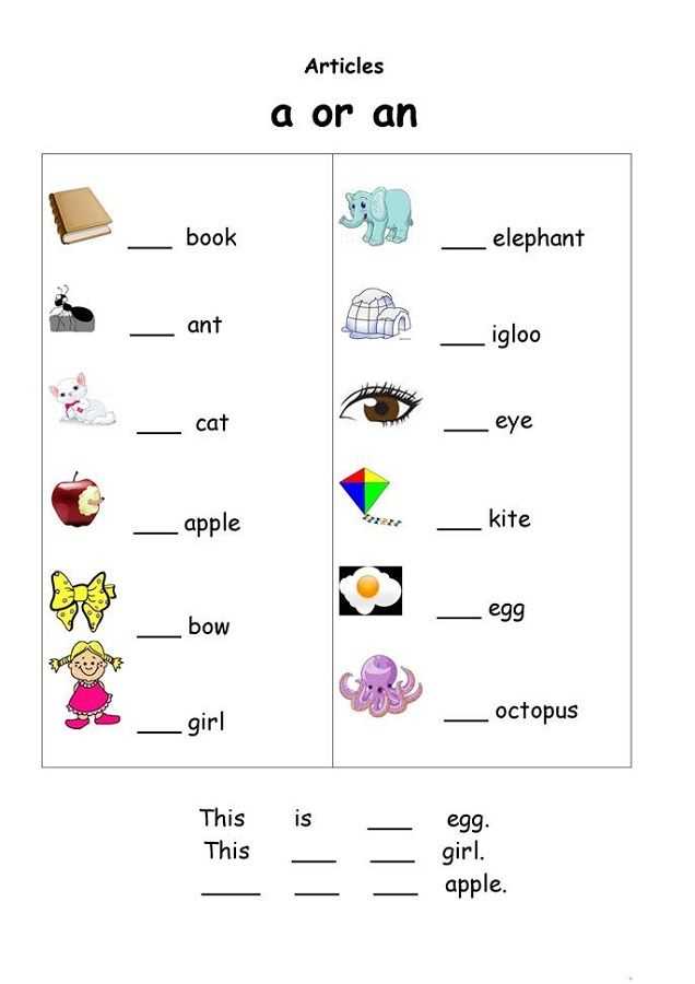 using a an and the worksheets