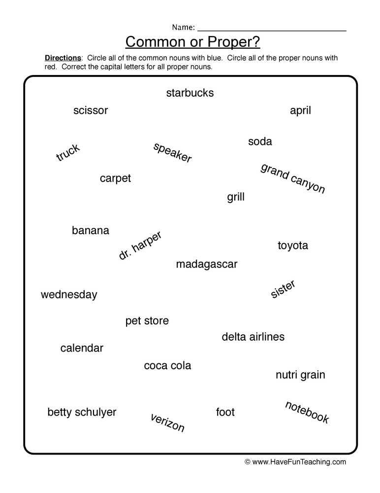 proper nouns worksheet