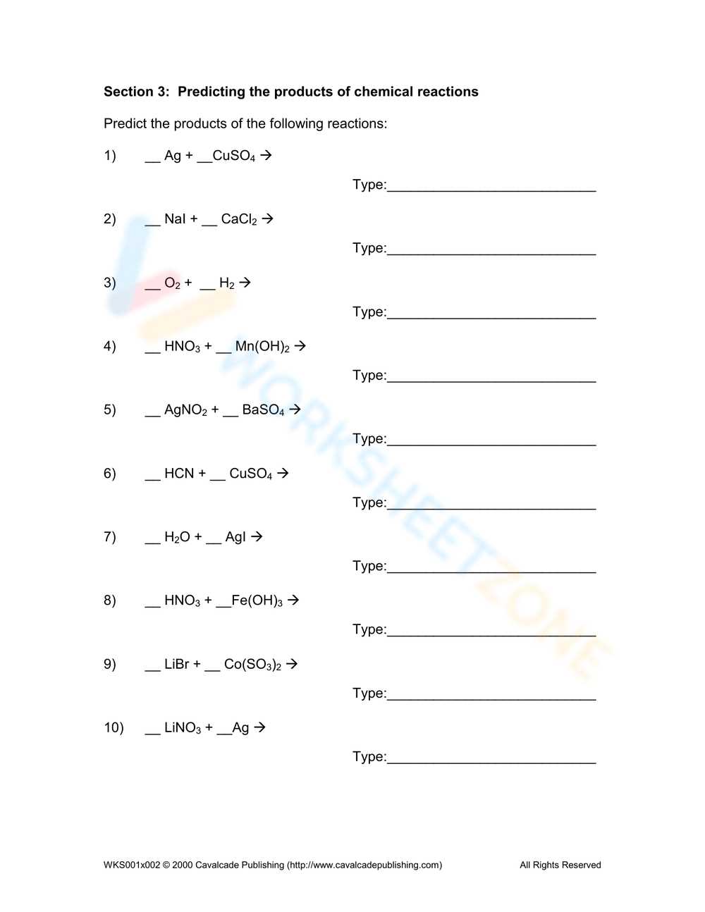 classifying and predicting chemical reactions worksheet