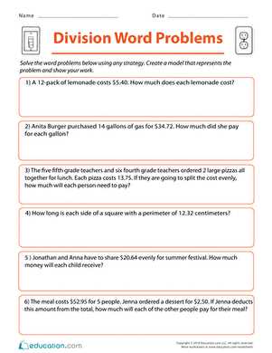 division worksheets grade 4 word problems