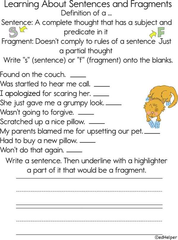 worksheets for sentences and fragments