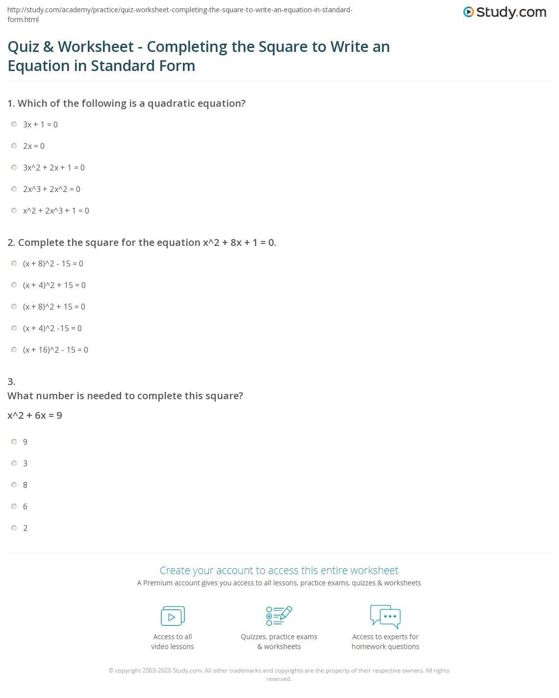complete the square worksheet