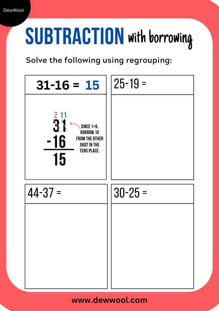 4 digit subtraction worksheets with borrowing