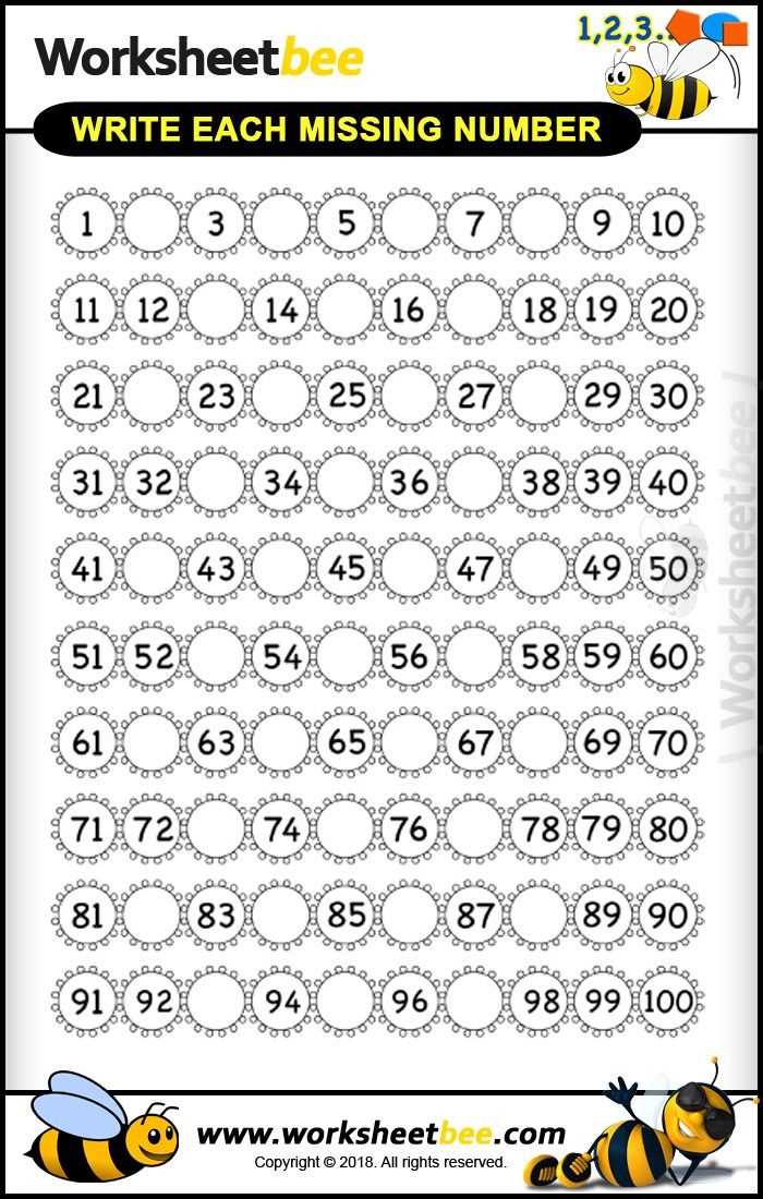 worksheet missing numbers 1 100