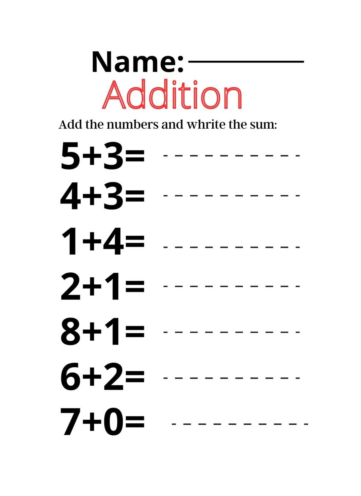 addition and subtraction worksheet kindergarten