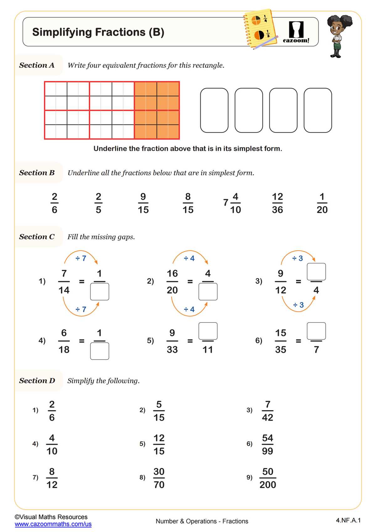 simplifying improper fractions worksheet
