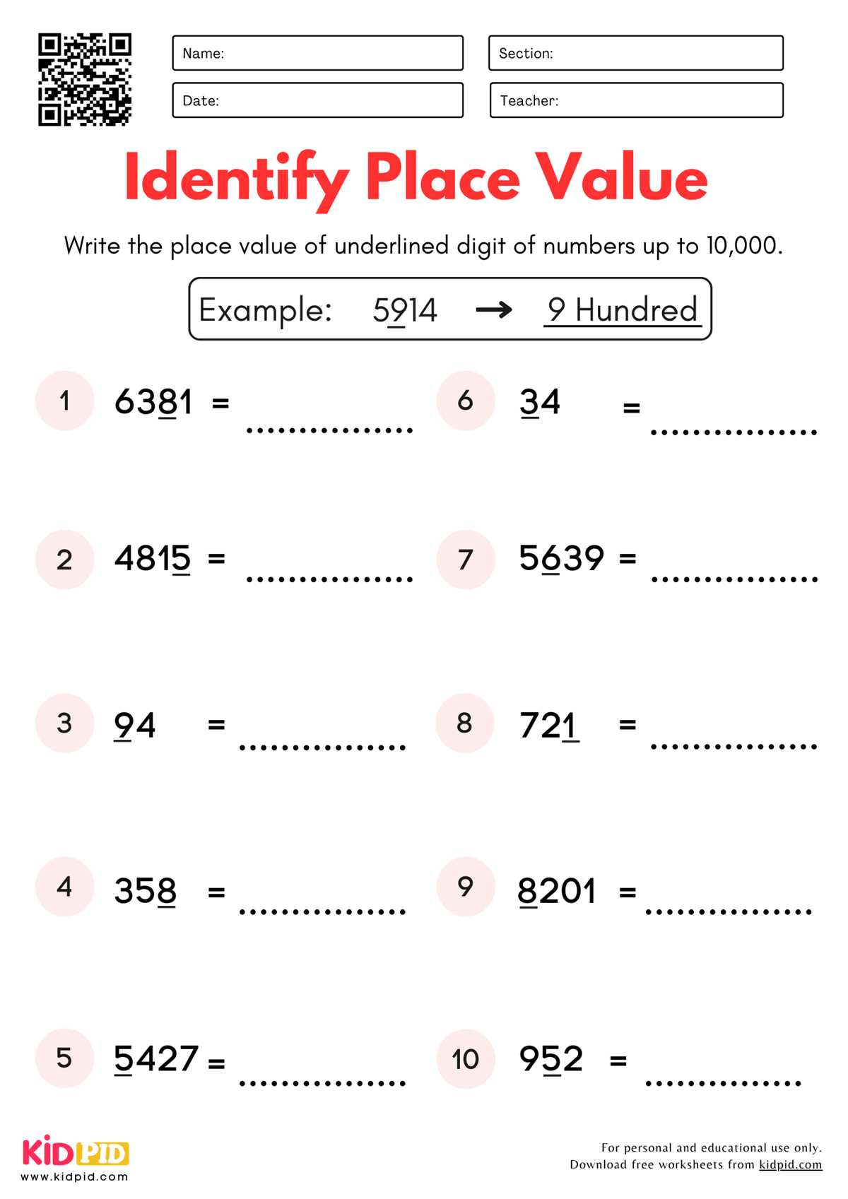 values identification worksheet