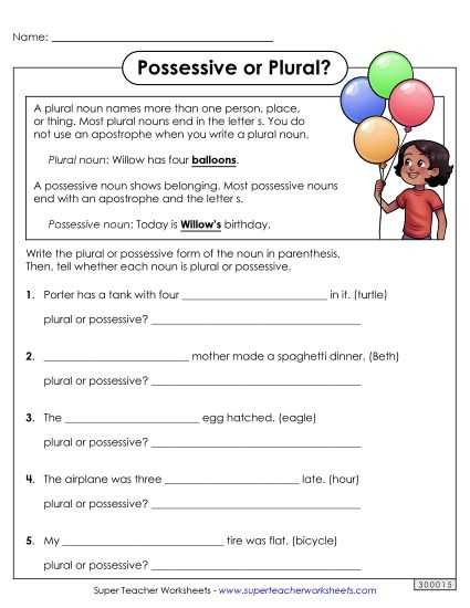 plural and possessive nouns worksheets