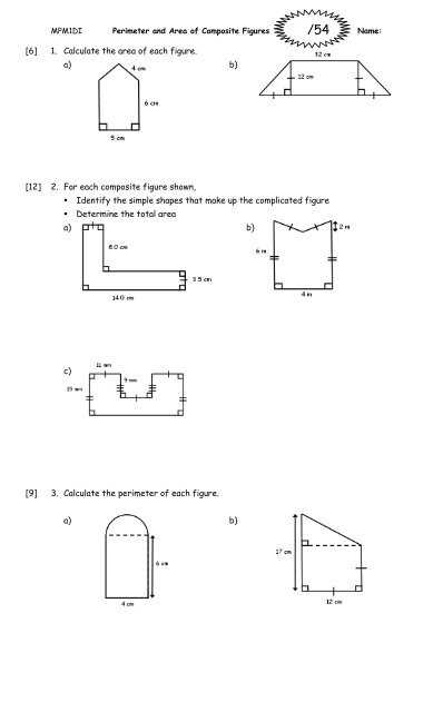 find the area of the following figures worksheet