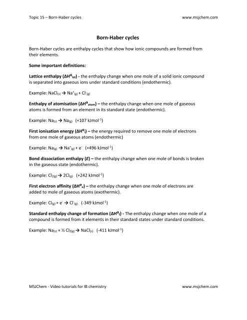 enthalpy worksheets