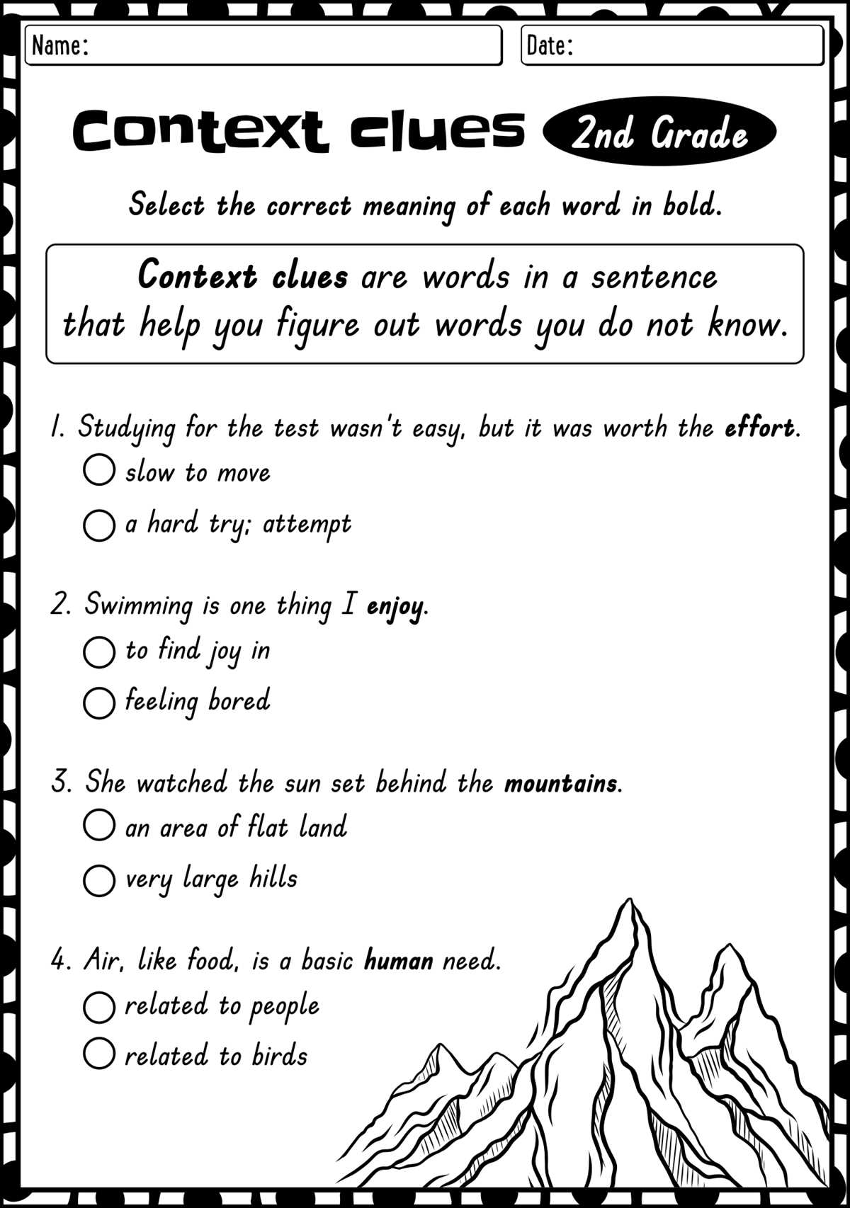 context clues worksheets 2nd grade