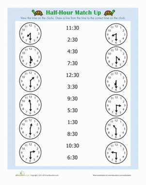 time to the hour and half hour worksheets