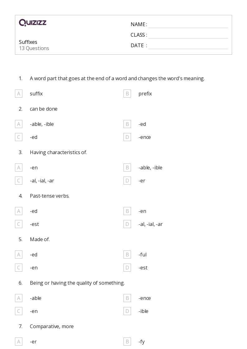 suffixes and worksheet
